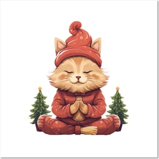 Yoga Meditation Christmas Cat Posters and Art